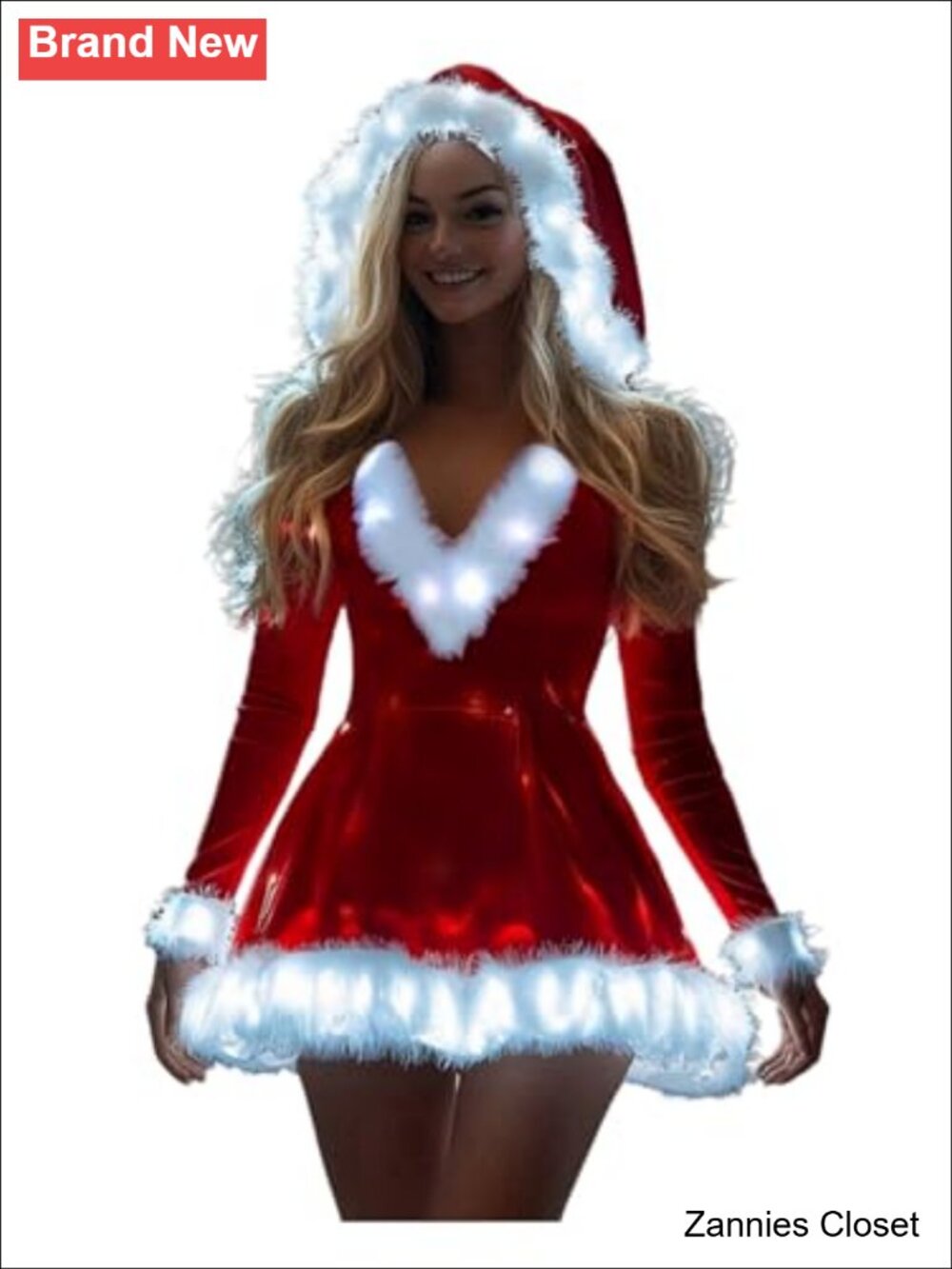 ✨ bDDeDD Women's Santa Costume Velvet LED Light Up Christmas Dress Belt Included